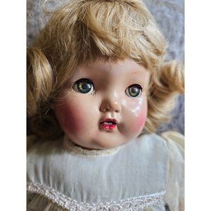 Vintage Composite Doll W/ Cloth Body & Rubber Limbs 18" Blinking Squeaker Teeth